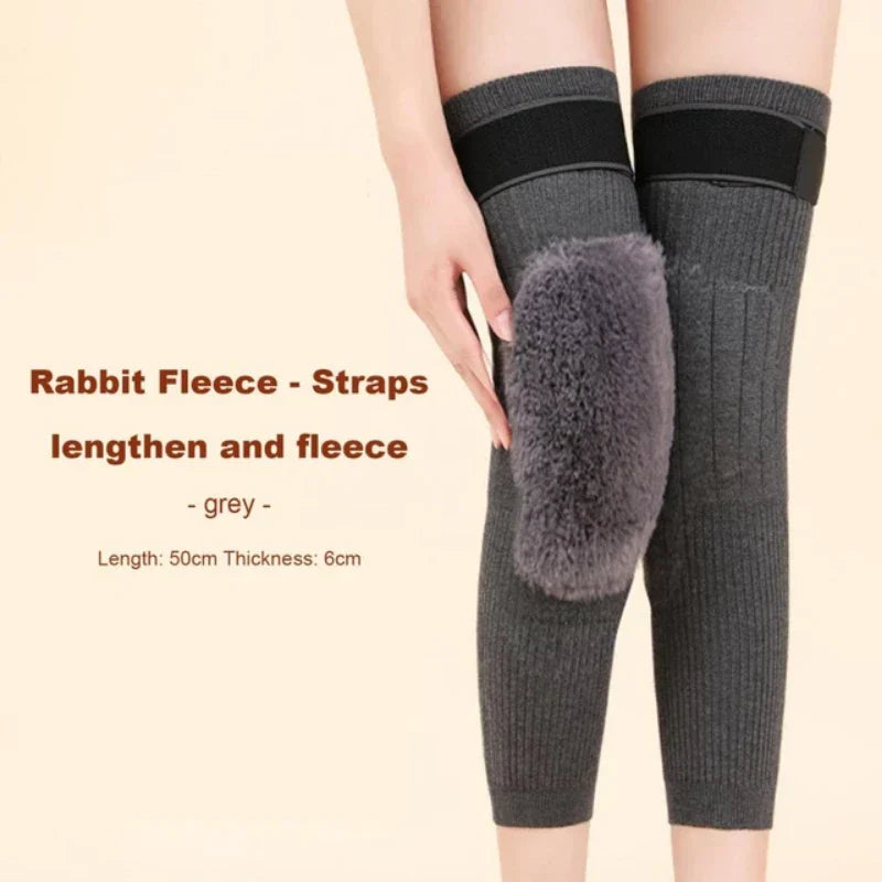 2 PCS Non-Slip Kashmiri Wool Knee Pads Leg Warmer with Strap Adjustable for Men & Women