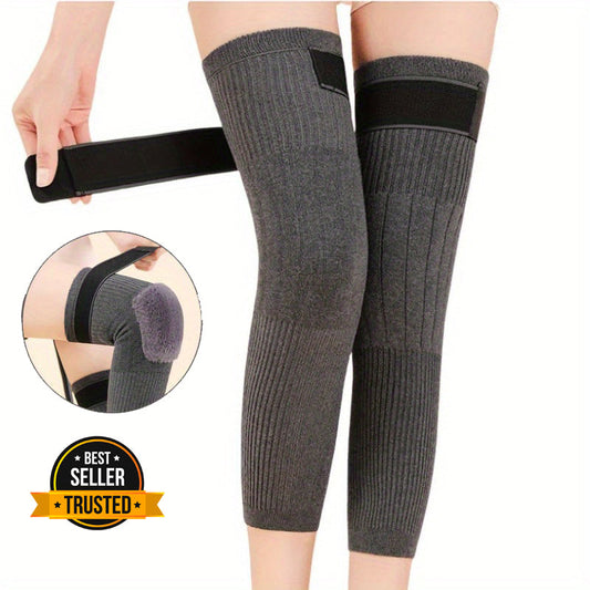 2 PCS Non-Slip Kashmiri Wool Knee Pads Leg Warmer with Strap Adjustable for Men & Women